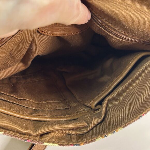 Rare Fossil Vintage Bird Print Canvas Messenger Turn Lock Bag Handle Crossbody - Picture 11 of 12